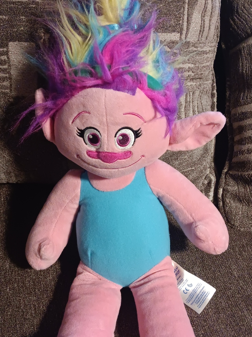 Trolls Pink Plush Doll with Blue Outfit and Rainbow Hair
